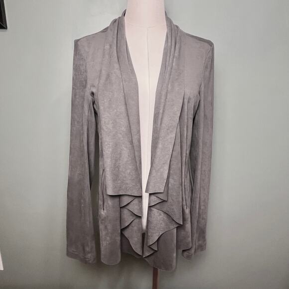 Dana Buchman Gray Faux Suede Draped Open Front Jacket Medium - Picture 5 of 10